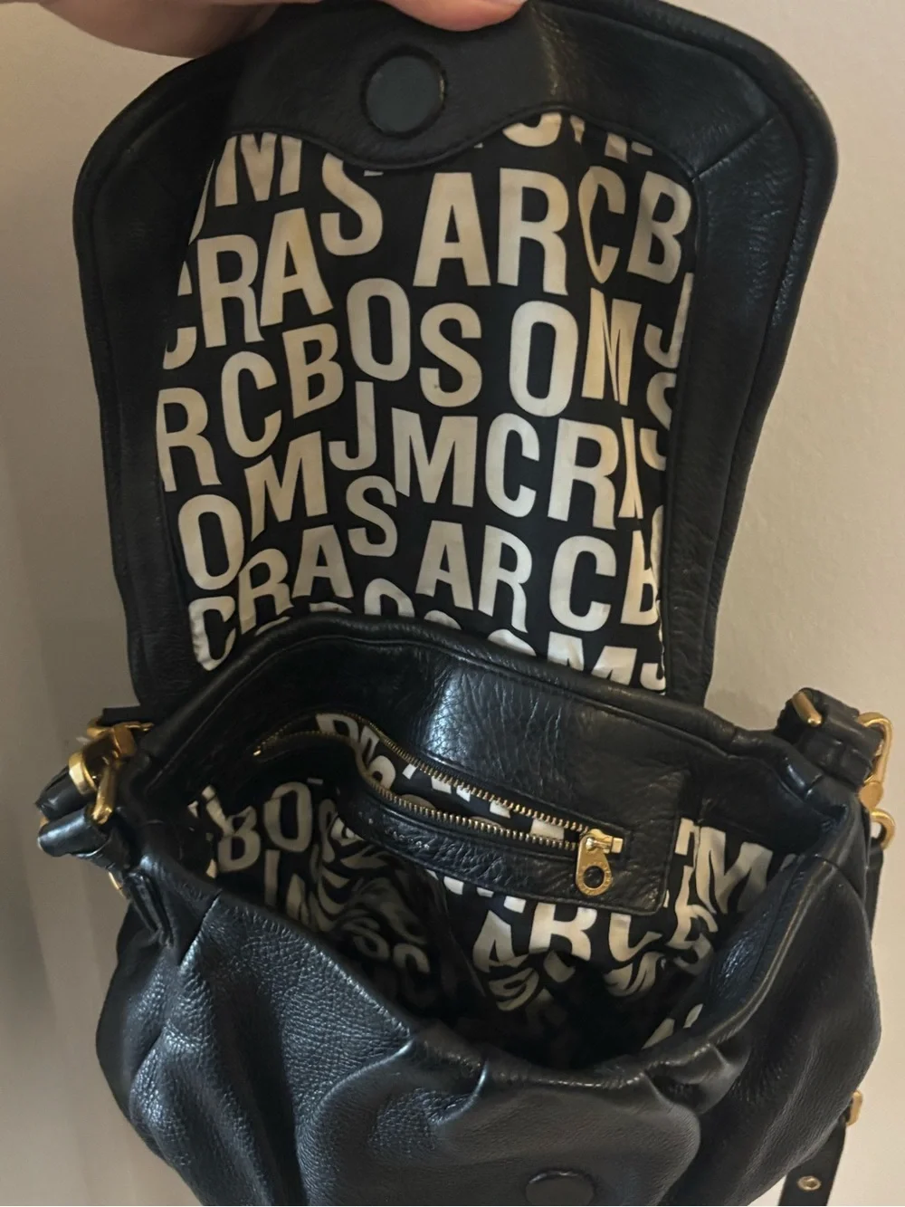 Marc by Marc Jacobs Black Leather Hobo Bag with Gold Hardware - Women Bags